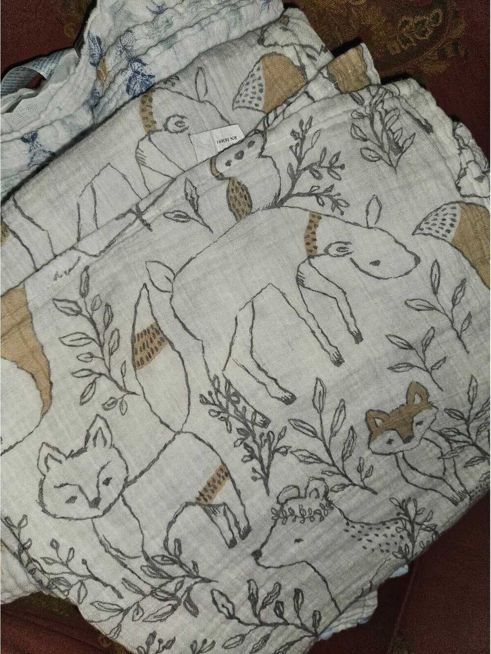 Muslin Cotton Baby Swaddle Blanket with Woodland Animal Print